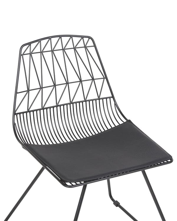Sæt med 2 Spisestuestole Sort Metalstel i Imiteret Læder Geometrisk Ryglæn Moderne Industrielt Design