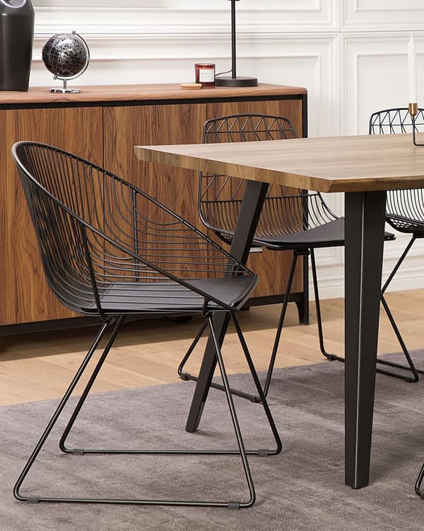 Sæt med 2 Spisestuestole Sort Metalstel i Imiteret Læder Geometrisk Ryglæn Moderne Industrielt Design