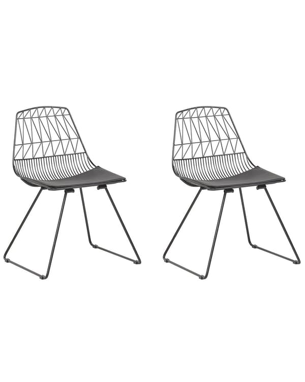 Sæt med 2 Spisestuestole Sort Metalstel i Imiteret Læder Geometrisk Ryglæn Moderne Industrielt Design