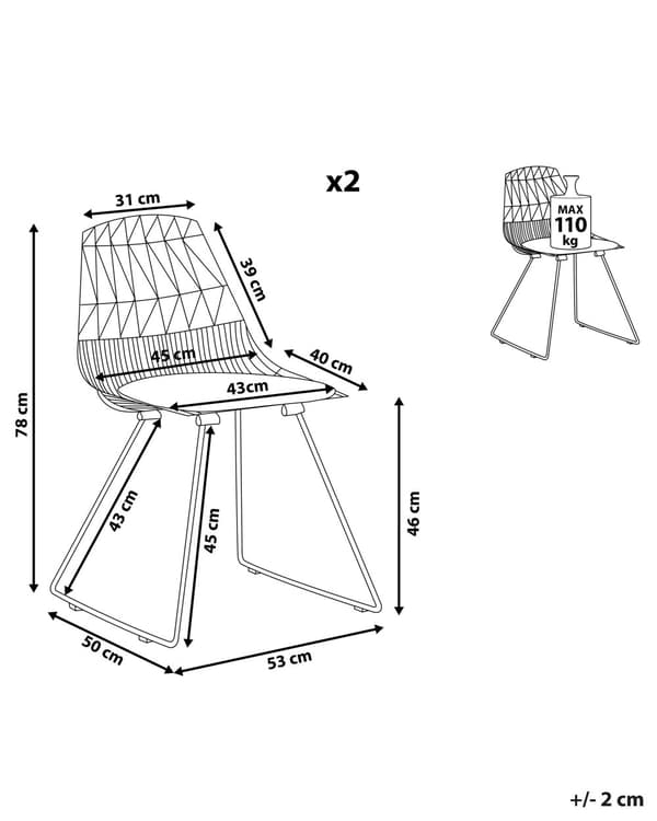 Sæt med 2 Spisebordsstole Sølv Metalstel Sort Imiteret Læder Geometrisk Ryglæn Moderne Industrielt Design