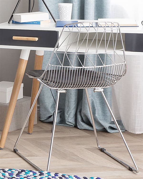 Sæt med 2 Spisebordsstole Sølv Metalstel Sort Imiteret Læder Geometrisk Ryglæn Moderne Industrielt Design