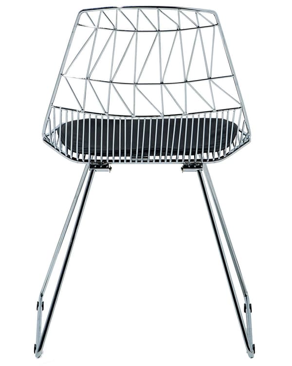Sæt med 2 Spisebordsstole Sølv Metalstel Sort Imiteret Læder Geometrisk Ryglæn Moderne Industrielt Design