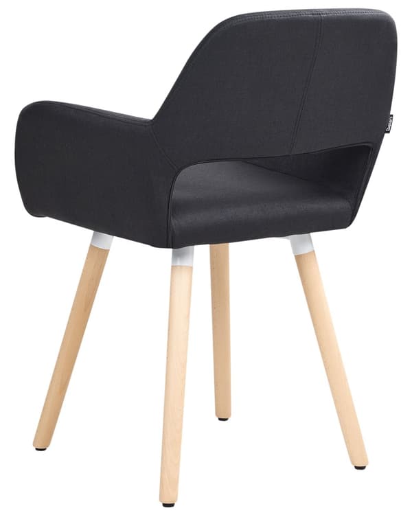 Spisebordsstole Sort Polstret med Lyst Træben 2 stk 81 x 56 x 44 cm Firkantet Spisestole med Armlæn til Køkken Design med Hul i Ryglæn Moderne