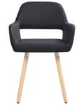 Miniatyrbillede 6 af 11: Spisebordsstole Sort Polstret med Lyst Træben 2 stk 81 x 56 x 44 cm Firkantet Spisestole med Armlæn til Køkken Design med Hul i Ryglæn Moderne