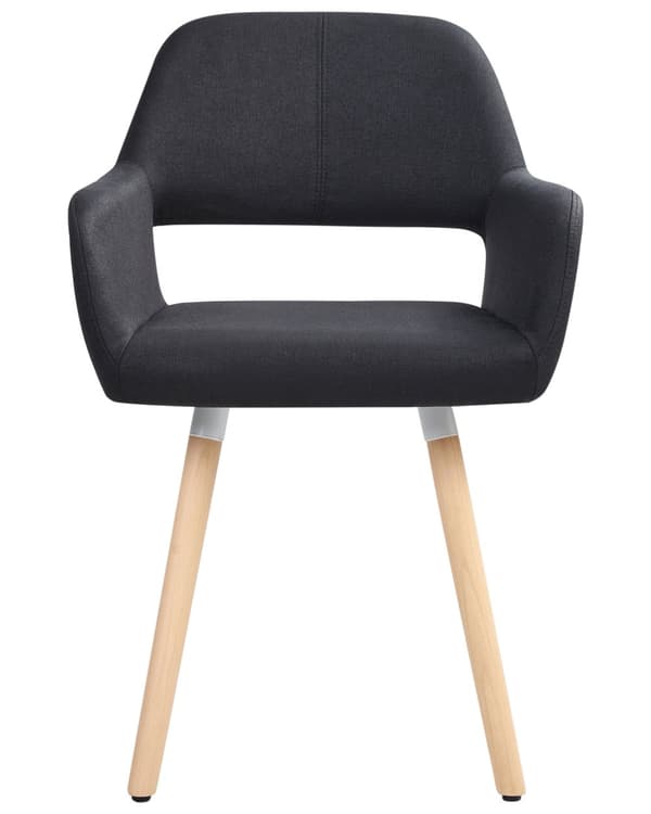 Spisebordsstole Sort Polstret med Lyst Træben 2 stk 81 x 56 x 44 cm Firkantet Spisestole med Armlæn til Køkken Design med Hul i Ryglæn Moderne
