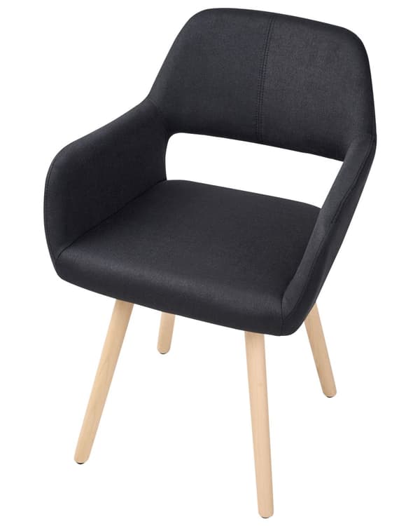 Spisebordsstole Sort Polstret med Lyst Træben 2 stk 81 x 56 x 44 cm Firkantet Spisestole med Armlæn til Køkken Design med Hul i Ryglæn Moderne