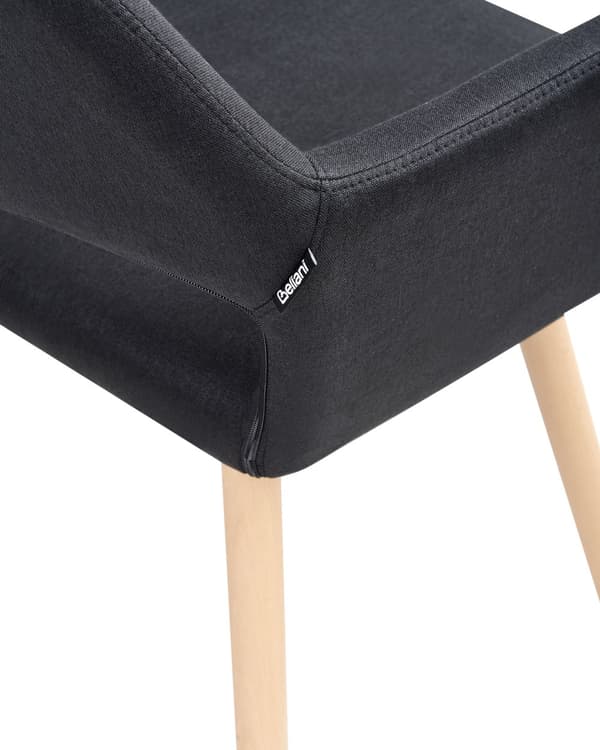 Spisebordsstole Sort Polstret med Lyst Træben 2 stk 81 x 56 x 44 cm Firkantet Spisestole med Armlæn til Køkken Design med Hul i Ryglæn Moderne