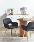 Miniatyrbillede 2 af 11: Spisebordsstole Sort Polstret med Lyst Træben 2 stk 81 x 56 x 44 cm Firkantet Spisestole med Armlæn til Køkken Design med Hul i Ryglæn Moderne