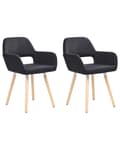 Miniatyrbillede 1 af 11: Spisebordsstole Sort Polstret med Lyst Træben 2 stk 81 x 56 x 44 cm Firkantet Spisestole med Armlæn til Køkken Design med Hul i Ryglæn Moderne