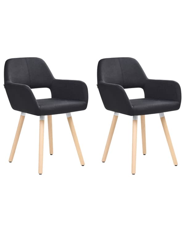 Spisebordsstole Sort Polstret med Lyst Træben 2 stk 81 x 56 x 44 cm Firkantet Spisestole med Armlæn til Køkken Design med Hul i Ryglæn Moderne