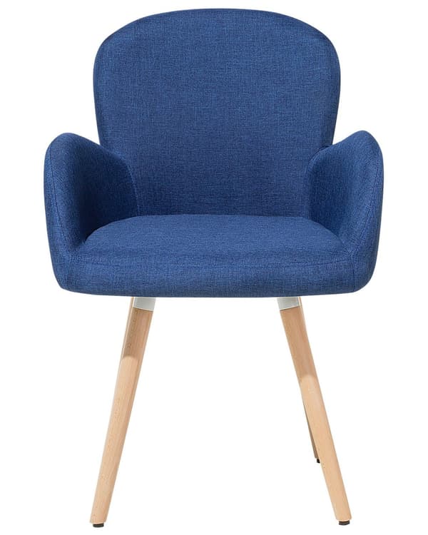 Spisebordsstole Blå Polyester Stofbetræk med Lyst Træben Sæt 83 x 52 x 44 cm Behagelige Komfortable Moderne med Armlæn Retro Stil Design