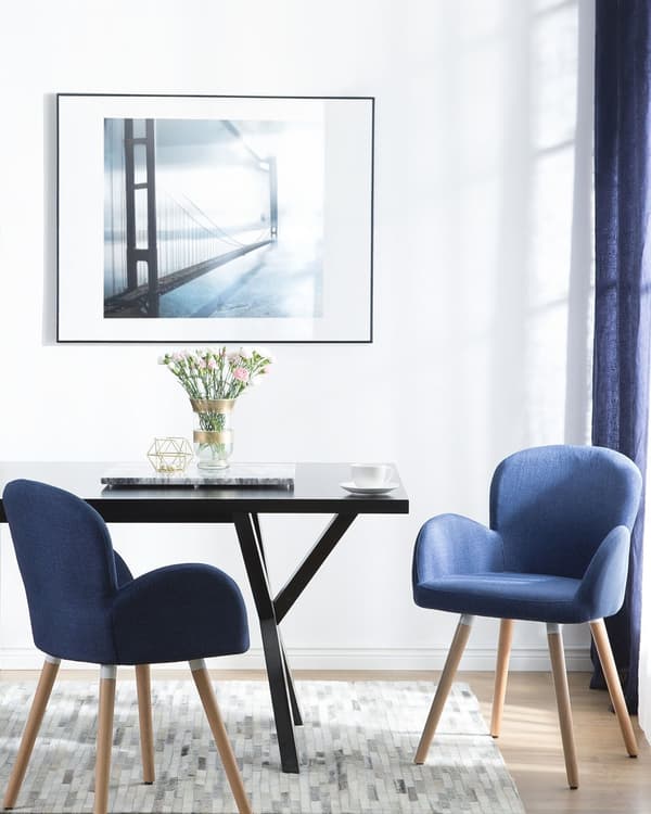 Spisebordsstole Blå Polyester Stofbetræk med Lyst Træben Sæt 83 x 52 x 44 cm Behagelige Komfortable Moderne med Armlæn Retro Stil Design