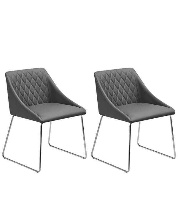 Spisebordsstole Grå Polstrede Stof med Sølv Krom Metalben Sæt af 2 79 x 55 cm Quiltet Moderne Klassisk Design Uden Armlæn Køkken Indretning