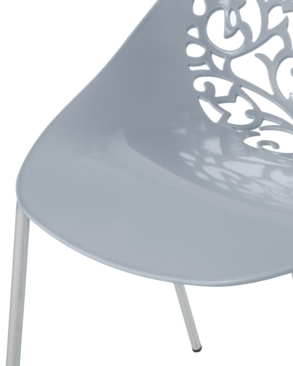 Spisebordsstole Grå Plastik Sølv Metalben 4 stk Moderne Skalstole Udskåret Hullet Blomster Mønster Ryglæn Spisestol Tilbehør Køkken Indretning