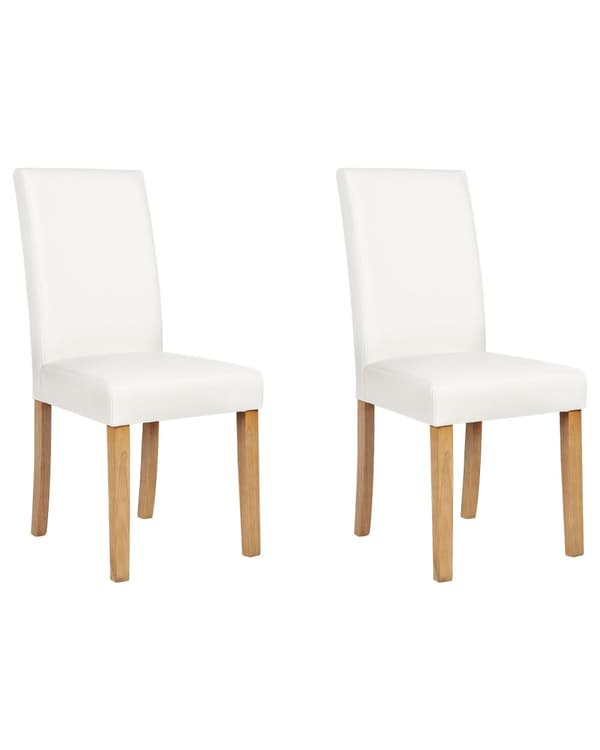 Set med 2 Middagsstolar Vit Konstläder Träben Modern