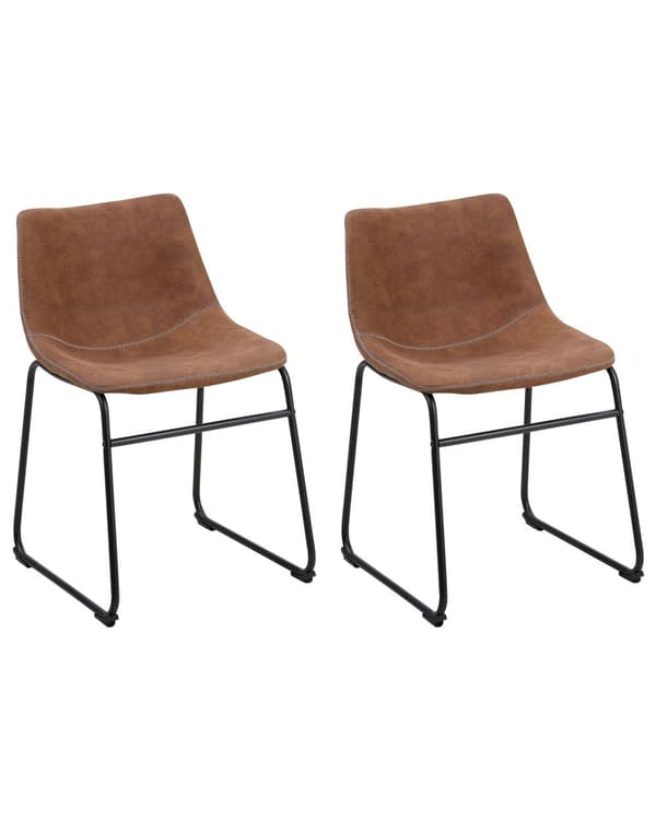 Stol 2 st Brun Tyg Klädsel Svarta Ben Rustik Retro Stil
