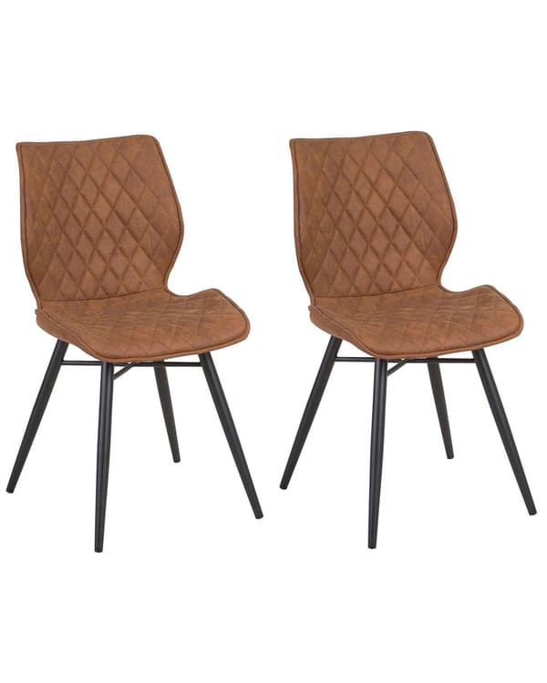 Set av 2 Middagsstolar Brun Tygklädsel Svarta Ben Rustik Retro Stil