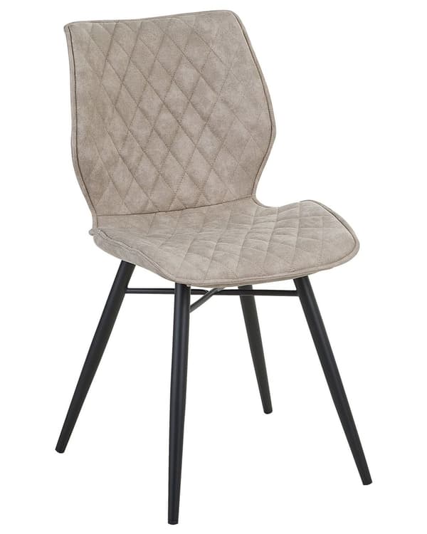 Set av 2 Middagsstolar Beige Tygklädsel Svarta Ben Rustik Retro Stil