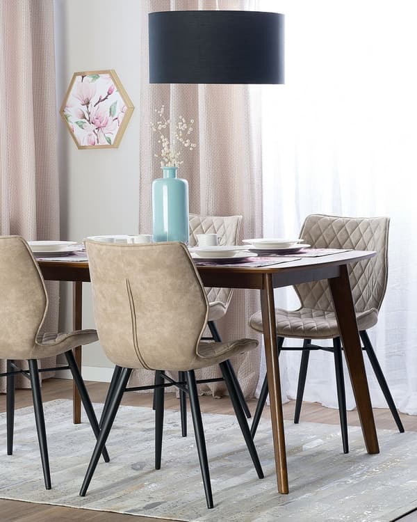 Set av 2 Middagsstolar Beige Tygklädsel Svarta Ben Rustik Retro Stil
