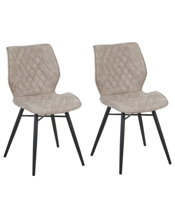 Set av 2 Middagsstolar Beige Tygklädsel Svarta Ben Rustik Retro Stil