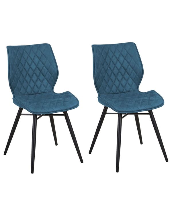 Set av 2 Middagsstolar Blå Tygklädsel Svarta Ben Rustik Retro Stil