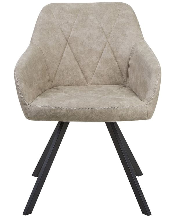 Spisebordsstole Beige Polyester Sorte Metalben Sæt 2 Stk Stof Polstrede Spisestole med Armlæn Quiltet Ryglæn Retro Rustik til Spisestue Køkken