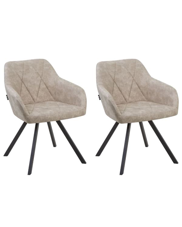 Spisebordsstole Beige Polyester Sorte Metalben Sæt 2 Stk Stof Polstrede Spisestole med Armlæn Quiltet Ryglæn Retro Rustik til Spisestue Køkken