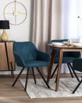 Miniatyrbillede 5 af 11: Spisebordsstole Blå Polyester Sorte Metalben Sæt 2 Stk Stof Polstrede Spisestole med Armlæn Quiltet Ryglæn Retro Rustik til Spisestue Køkken