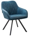 Miniatyrbillede 6 af 11: Spisebordsstole Blå Polyester Sorte Metalben Sæt 2 Stk Stof Polstrede Spisestole med Armlæn Quiltet Ryglæn Retro Rustik til Spisestue Køkken