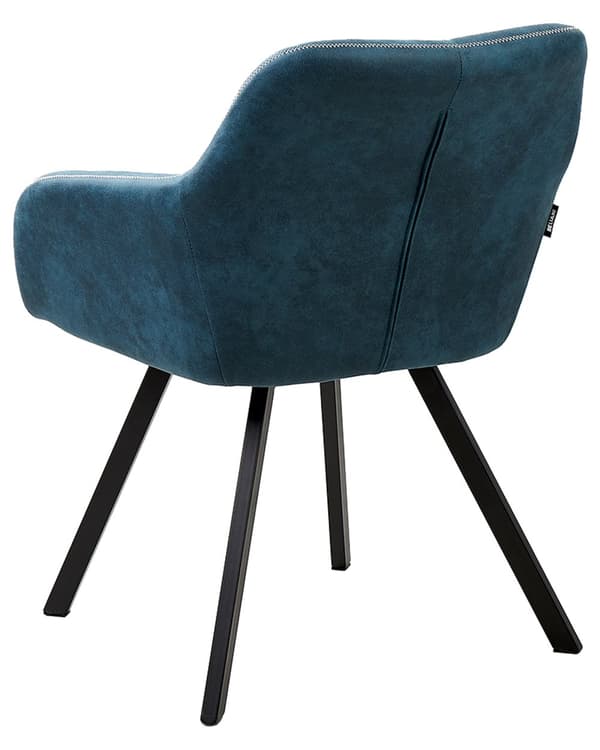 Spisebordsstole Blå Polyester Sorte Metalben Sæt 2 Stk Stof Polstrede Spisestole med Armlæn Quiltet Ryglæn Retro Rustik til Spisestue Køkken