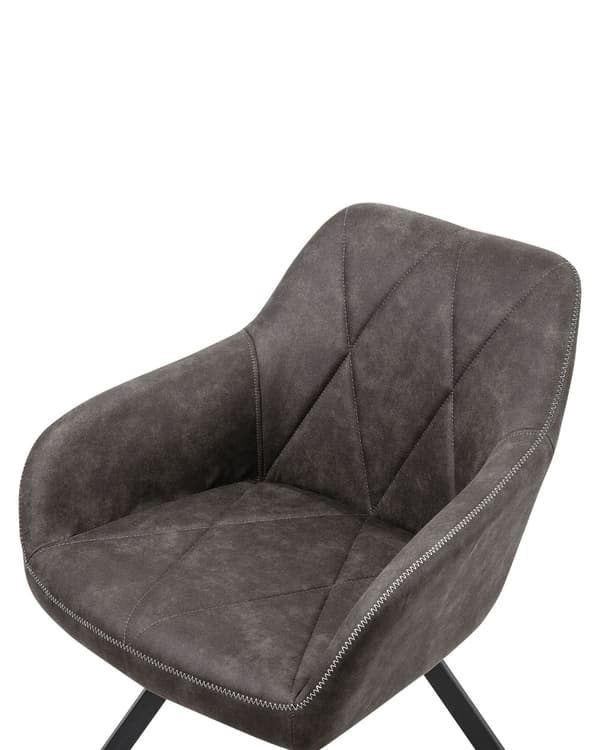 Set av 2 Middagsstolar Grå Tyg med Armstöd Rutigt Ryggstöd Svarta Metallben Retro