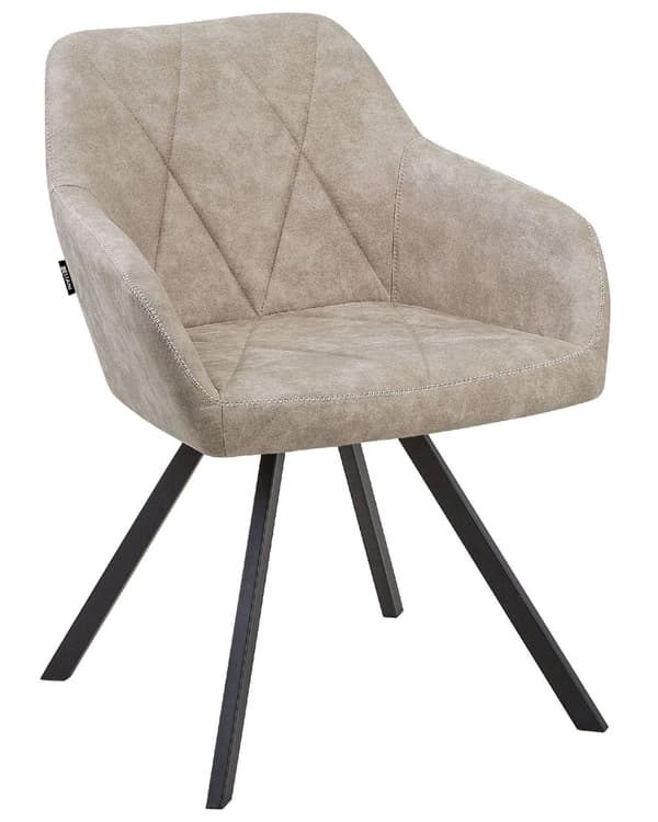 Set av 2 Middagsstolar Beige Tyg med Armstöd Rutigt Ryggstöd Svarta Metallben Retro