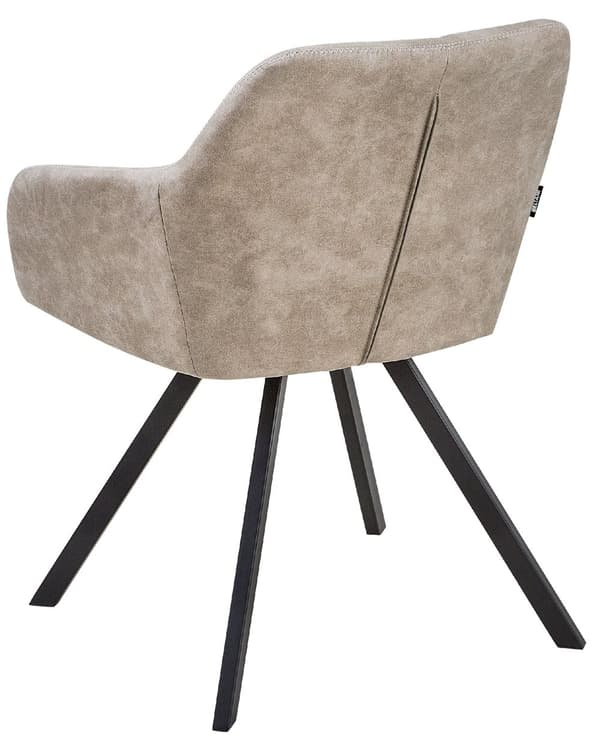 Set av 2 Middagsstolar Beige Tyg med Armstöd Rutigt Ryggstöd Svarta Metallben Retro