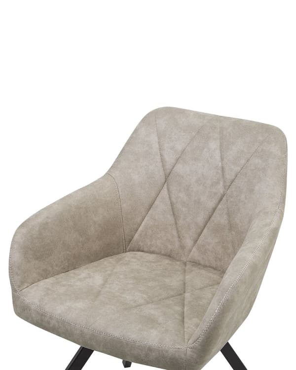 Set av 2 Middagsstolar Beige Tyg med Armstöd Rutigt Ryggstöd Svarta Metallben Retro