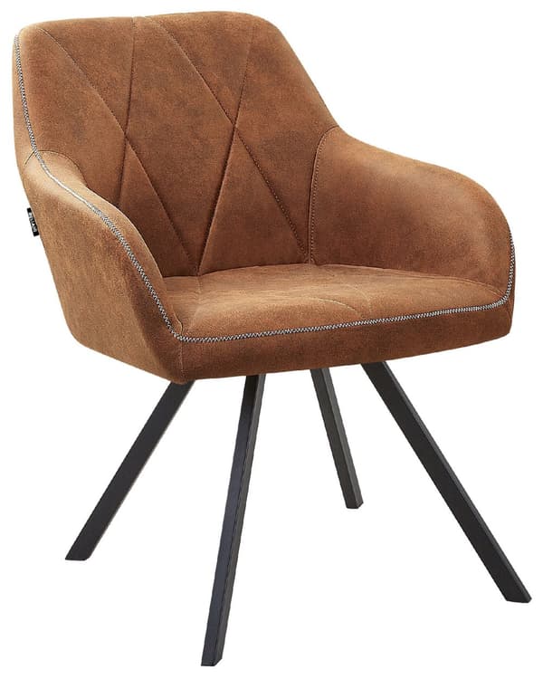 Set av Middagsstolar Brunt tyg med Armstöd Rutigt Ryggstöd Svarta Metallben Retro