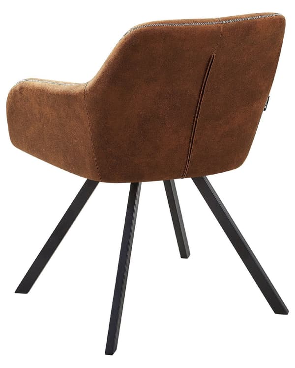 Set av Middagsstolar Brunt tyg med Armstöd Rutigt Ryggstöd Svarta Metallben Retro