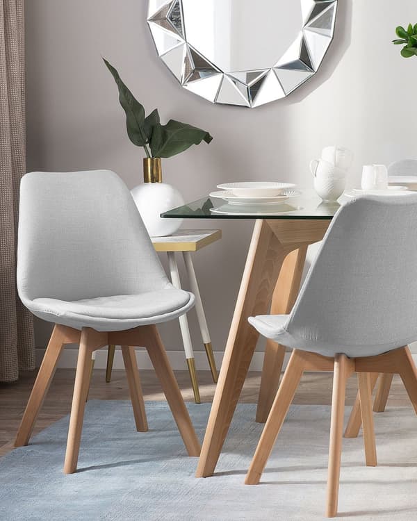 Spisebordsstole Lysegrå Polyester og Lyst Træ Sæt 86 x 45 x 49 cm Dekorativ Spisestuestole til Spisestue Køkken Indretning Skandinavisk