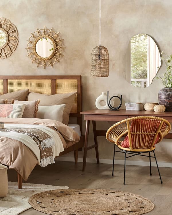 Lænestol Rattan Sand Beige Sort Metalben Stue Spisestue