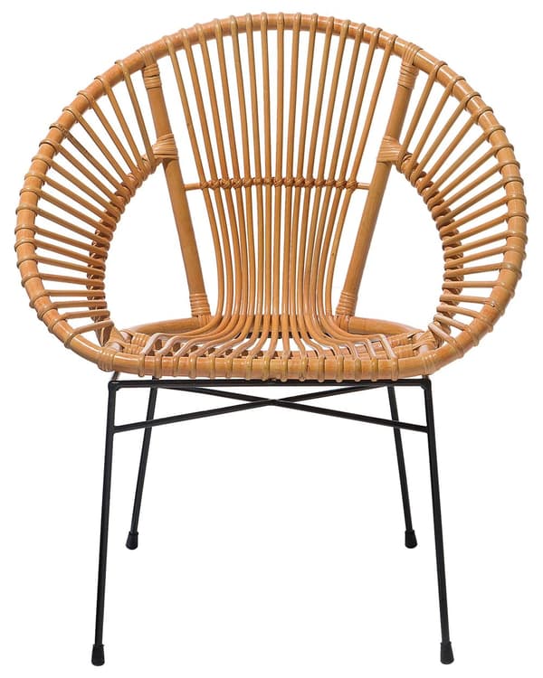 Lænestol Rattan Sand Beige Sort Metalben Stue Spisestue