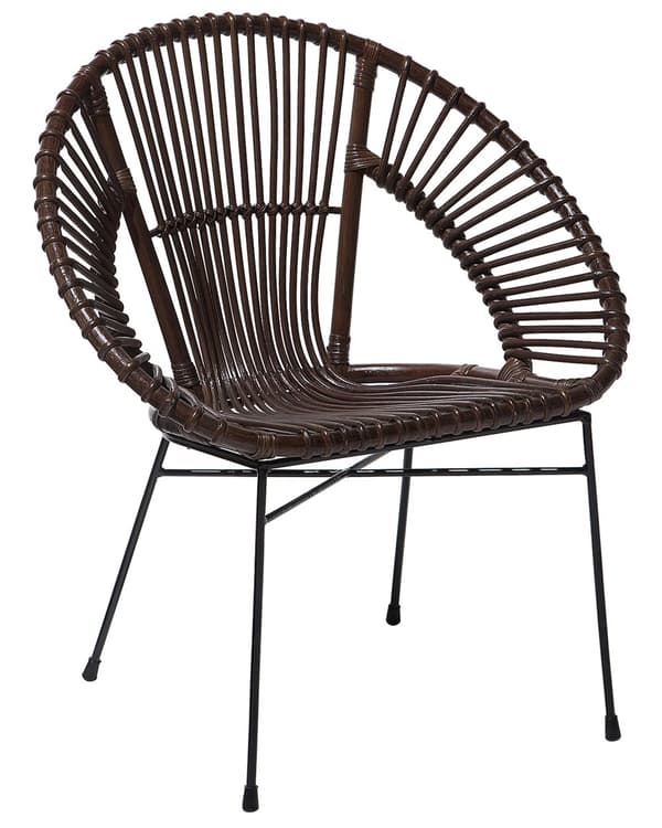 Lænestol Rattan Brun Metalben Stue Spisestue