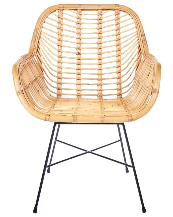 Rotting Fåtölj Sand Beige Korg Svarta Metallben Vardagsrum Matsal