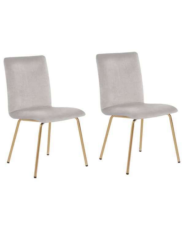 Set av 2 Matstolar Grå Sammet Armstödslös Guld Metallben Retro Glam