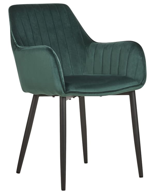 Set av 2 Matstolar Mörkgrön Sammet Armstöd Svarta Metallben Retro Glam