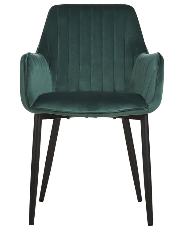 Set av 2 Matstolar Mörkgrön Sammet Armstöd Svarta Metallben Retro Glam