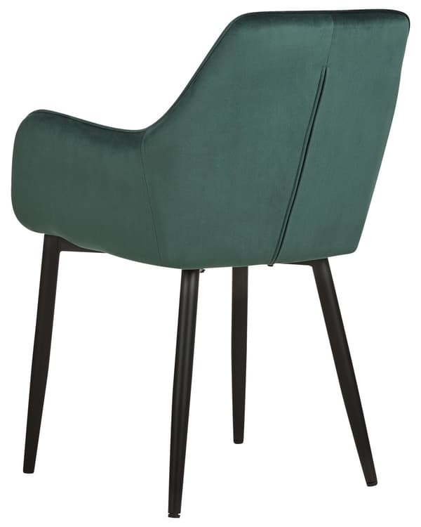 Set av 2 Matstolar Mörkgrön Sammet Armstöd Svarta Metallben Retro Glam