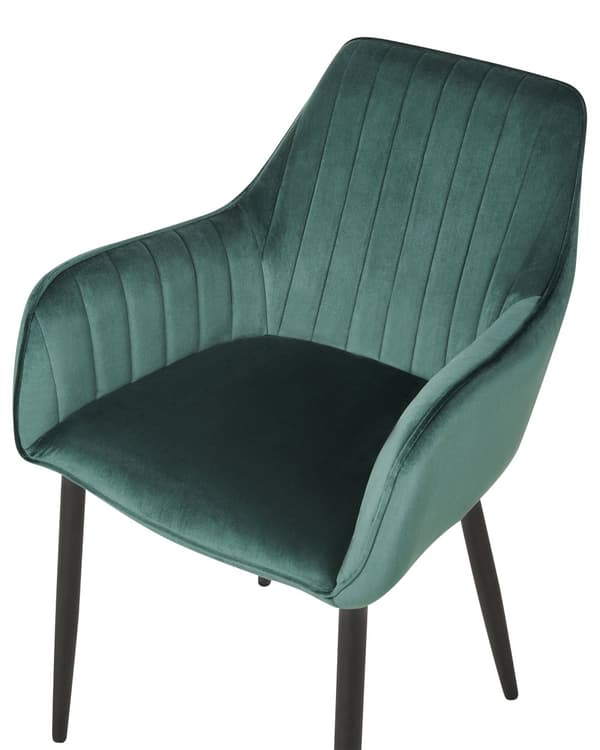 Set av 2 Matstolar Mörkgrön Sammet Armstöd Svarta Metallben Retro Glam
