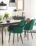 Miniatyrbillede 4 af 10: Sæt med 2 mørkegrønne velourstole med sorte metalben i retro glamour stil spisestuestole til stuen