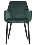 Miniatyrbillede 6 af 10: Sæt med 2 mørkegrønne velourstole med sorte metalben i retro glamour stil spisestuestole til stuen