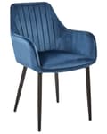 Miniatyrbillede 4 af 9: Sæt med 2 navy blå velourstole med sorte metalben i retro glamour stil spisestuestole til stuen