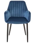Miniatyrbillede 5 af 9: Sæt med 2 navy blå velourstole med sorte metalben i retro glamour stil spisestuestole til stuen